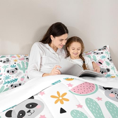 Image of Feelyou Cartoon Koala Comforter Queen, Cute Koala Bear Comforter Set for Kids Boys Girls Kawaii Animals Comforter Set Tropical Plants Duvet Set Durable Quilt Set