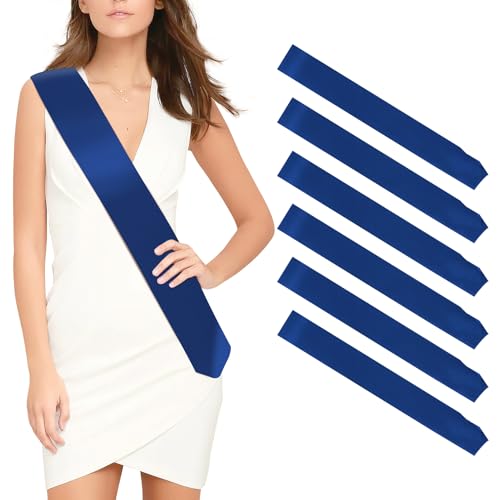 Sash 6pcs Blank Sash Royal Blue Satin Sashes Retirement Sash Birthday Sash Plain Sash DIY Sash Party Accossories Sash Unprinted for Birthday Hen Party Wedding Homecoming Prom Baby Shower Graduation