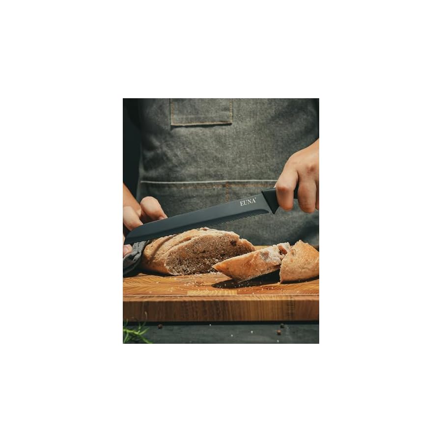 EUNA-Kitchen-Knife-Set-19-PCS-Black-Knife-Set-with-Acrylic-Block-and-Sharpener-German-High-Carbon-Stainless-Steel-Knife-Sets-with-6-Serrated-Steak-Knives-Bread-Knife-Chef-Knife-Dishwasher-Safe EUNA Kitchen Knife Set, 19 PCS Black Knife Set with Acrylic Block and Sharpener, German High-Carbon Stainless Steel Knife Sets with 6 Serrated Steak Knives, Bread Knife, Chef Knife, Dishwasher Safe