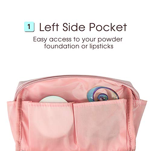 Large Vegan Leather Makeup Bag Zipper Pouch Travel Cosmetic Organizer For Women (Large, Pink) #TOP3