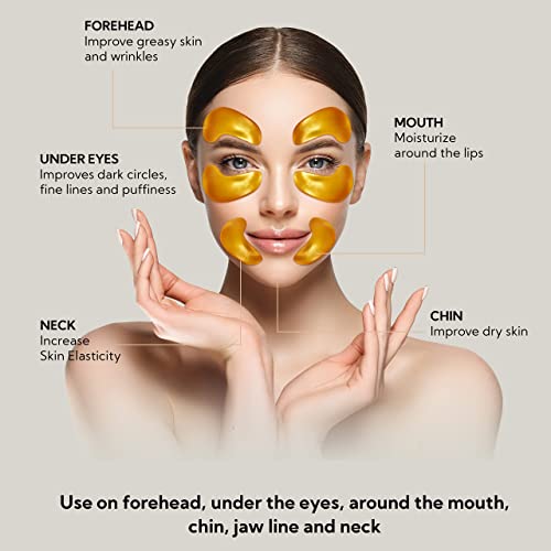 Uniddis 24K Gold Under Eye Hydrogel Mask For Dark Circles, Fine Lines & Puffy Eyes | Infused With Collagen & Hyaluronic Acid | 100% Natural, Cruelty Free & Vegan | 20-Pairs #TOP4