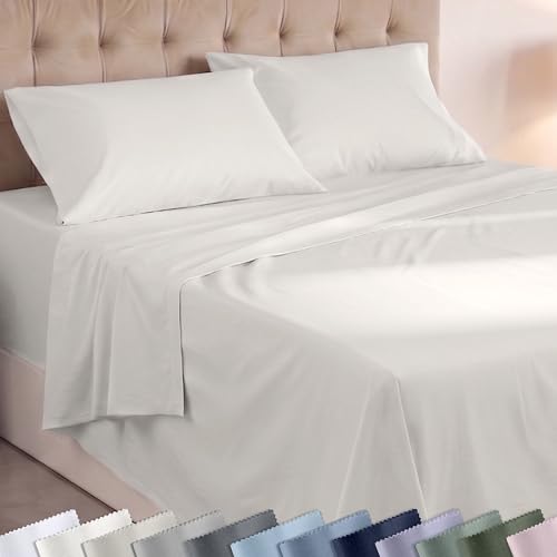 Image of Super Soft 100% Cotton Queen Size Bedsheets, 4 Pc Set, Ivory