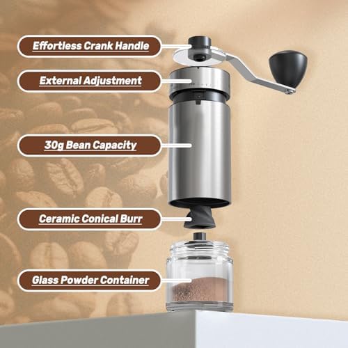 Manual Coffee Grinder Conical Burr with 40 Adjustable Settings, Portable Stainless Steel Hand Coffee Bean Mill for Espresso Pour Over, Camping Travel Office, Gift - 4