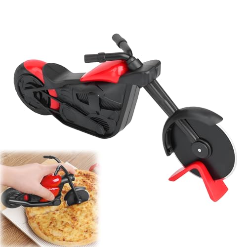 BRIOTA Cortador de pizza de motocicleta, divertido cortador de pizza, acero inoxidable, plástico, cortador de pizza, cortador de pizza, cuchillo para Navidad, cumpleaños regalos (22 x 12 cm, negro y