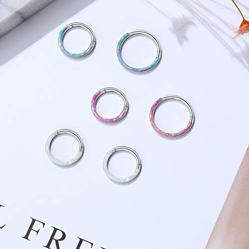 Cicimoto Nose Ring 16G Opal Septum Ring 316L Surgical Steel Daith Earrings Hinged Segment Septum Clicker Tragus Helix Rook Piercing Jewelry For Women Girls-8Mm&White-P #TOP1