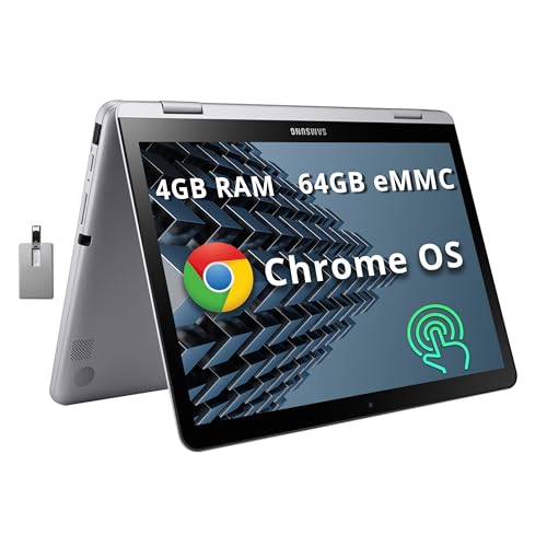 SAMSUNG Plus V2 2-in-1 12.2" FHD Touchscreen Chromebook Laptop, Intel Celeron 3965Y, 4GB RAM, 64GB eMMC, 1M Front Camera, Wi-Fi, Bluetooth, SD Reader, Stylus Pen, Chrome OS, Silver, 128GB USB Card