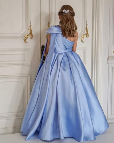 Satin Flower Girl Dress Ball Gown One Shoulder Pageant Dresses First Communion Dress with Bow4