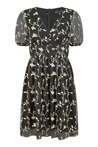 Mela London Mela Black Embroidery Mesh Skater Dress 12 Black