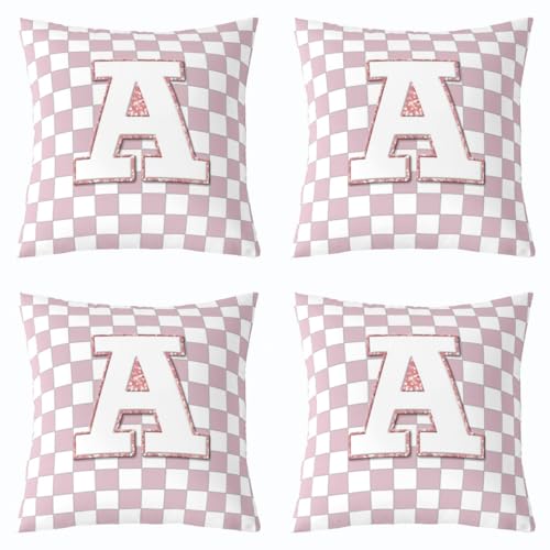 Image of Erosebridal Pink Initial A Throw Pillow Covers 24x24 Set of 2 Kawaii Plaid Checkered Cushion Cover Cute Personalized Monogram Throw Pillow Case for Bed Couch Sofa Fashion Grids Gingham Home Decor