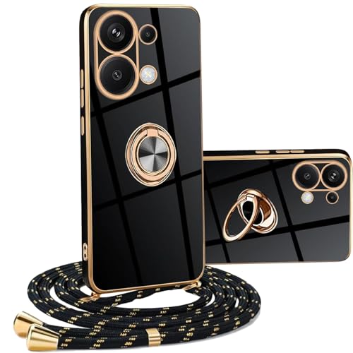 YAMCCCSE 360°Coque avec Cordon Compatible avec Sony Xperia 10 III, Galvanoplastie Antichoc Étui Lanyard Case Téléphone Portable Protection Cover avec Support pour Sony Xperia 10 III, Noir