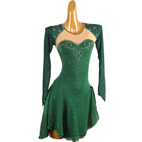UNIQORALE Vestido de patinação artística, manga comprida, strass brilhante, fantasia de patinação ar