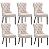 Kcc velvet dining chairs set of 6 upholstered high end tufted dining room chair with nailhead back ring pull trim solid wood legs nikki collection modern style for kitchen beige  urban country home decor