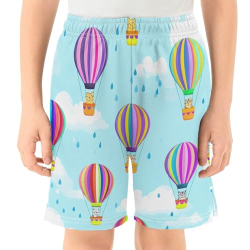 Colorful Hot Air Balloons Athletic Shorts with Zipper Pockets, Youth Boys Athletic Running Shorts for Summer2