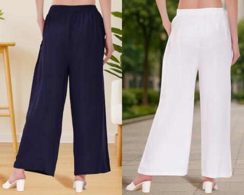 Image of Buy That Trendz Palazzo Pants for Women Rayon Elasticated Regular Fit Flared Wide Leg M to 6XL Pack of 2
