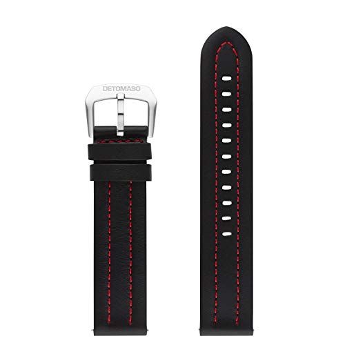 Preisvergleich Produktbild DETOMASO echtes italienisches schwarzes Lederarmband und silberner Dornschließe 22mm