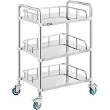 Carro utilitario de Acero Inoxidable de 3 Niveles, Carro rodante para Laboratorio médico y Dental, Carro utilitario para Servicios de restauración.