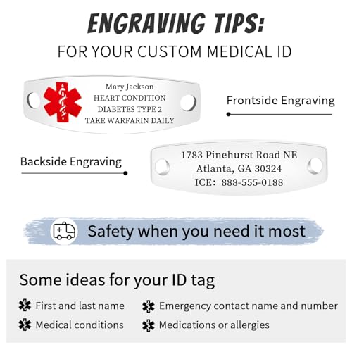 Medical Alert Bracelets for Women with Emergency Identification Card, Custom Medical ID Bracelet withBlessed Natural Stone, Free Engraving4