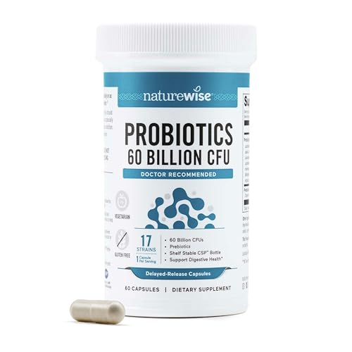 NatureWise Probiotics 60 Billion CFU - 17 Strains + Organic Prebiotics - Immune, Digestive & Gut Health Support for Women & Men - Vegetarian, Gluten-Free, Non-GMO - 60 Capsules[2-Month Supply]