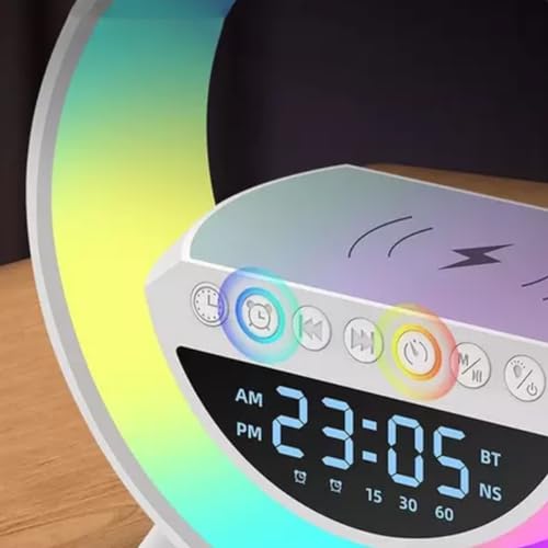G Speaker Luminária de Mesa Rgb Caixa De Som Carregador Por Indução Despertador Rádio Relógio