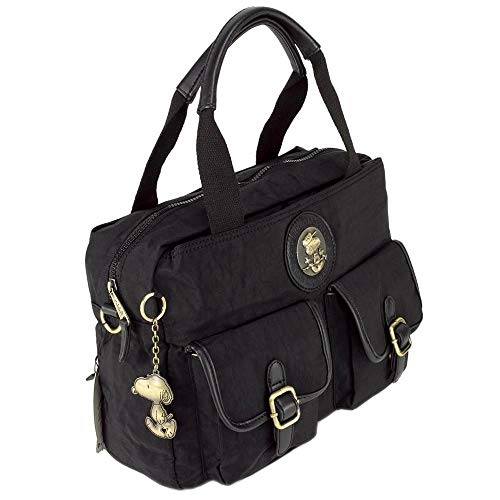 Bolsa Média Tactel Snoopy SP5807 Duas Alças Com Chaveirinho Cor:Preto