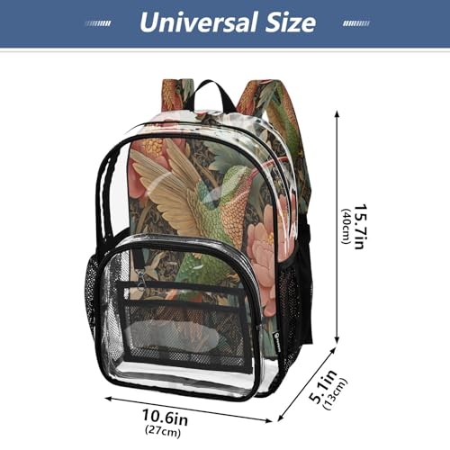 Hummingbird Clear Backpack - Stadium Approved Large 15.7-inch Waterproof Transparent Bag for Sports, Concerts, Work, Travel#4694