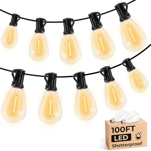 GvvooHome S11 LED Outdoor String Lights 100FT, Shatterproof & Waterproof Patio Lights with 32 Plastic Bulbs for Porch, Deck, Garden, Backyard, Balcony, 2700K Dimmable by GvvooHome - Used condition - US$28.45