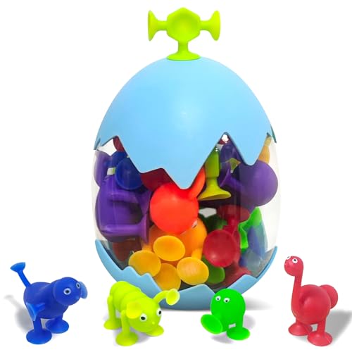 Pmueuff 27 Piezas Juego de Ventosas, Juguetes de baño, Juguetes de Ventosa Silicona con Caja de de Dinosaurio, Juguetes Sensoriales Interactivos Modelado Animales para Niños 3 4 5 6 7 Años