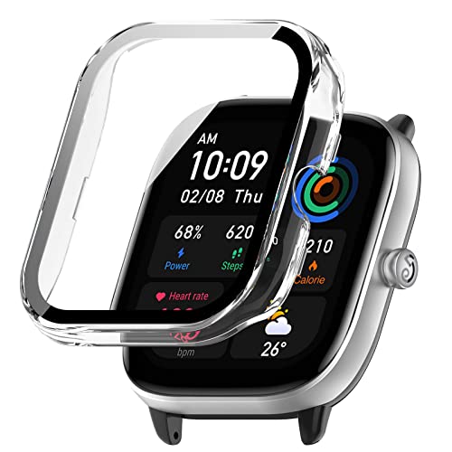 SeNool Funda Compatible con Amazfit GTS 4 Mini, Carcasa Protectora con Cristal Templado Protector de Pantalla, [Dureza 9H] Protección Carcasa Compatible con Amazfit GTS 4 Mini - Transparente Cover