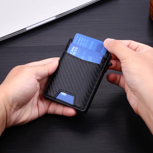Slim Wallet for Men - Minimalist Mens Wallet with Money Clip，Slim Compact Wallet with Money Clip & ID Window,Pop Up Card Wallet, Metal Aluminum Credit Card Holder Bifold Wallet (black)4