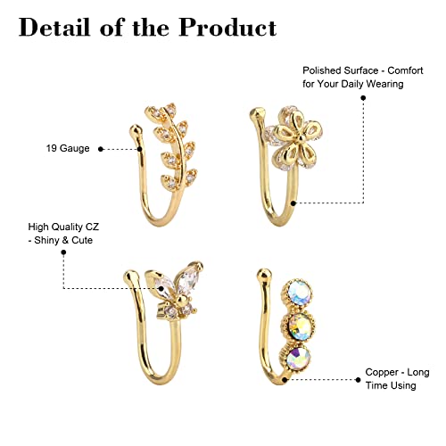 CrazyPiercing Fake Nose Ring CZ African Nose Cuffs Gold/Silver/Rose Gold Faux Septum Nose Rings Clip on Nose Jewelry for Woman Non Pierced Jewelry
