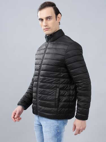 Image of Cantabil Reversible Jacket for Men | Premium Casual Jacket Smart Fit Mock Neck Nylon Fabric Solid Pattern (P MJKT00249)
