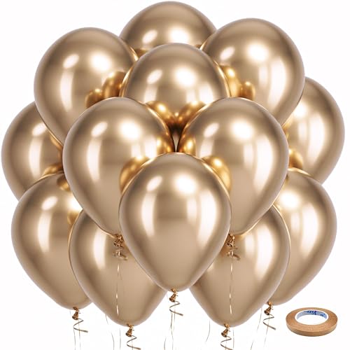 Bezente Metallic Champagne Gold Balloons Latex Party Balloons - 100 Pack 12 inch Round Helium Chrome Champagne Gold Balloons for Wedding Birthday Bachelorette Floral Party Decorations