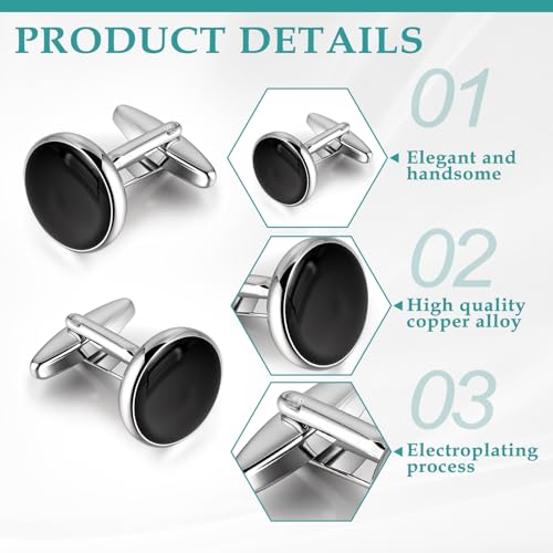 Mens Classic Black Silver Cuff Links, Elegant Men's Cuff Links for Business and Wedding, Copper Alloy Cufflinks, Mens Cufflinks for Formal Attire3