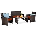 Best Choice Products 4-Piece Outdoor Wicker Patio Conversation Furniture Set for Backyard w/Coffee Table, Seat Cushions - Brown/Dark Rust