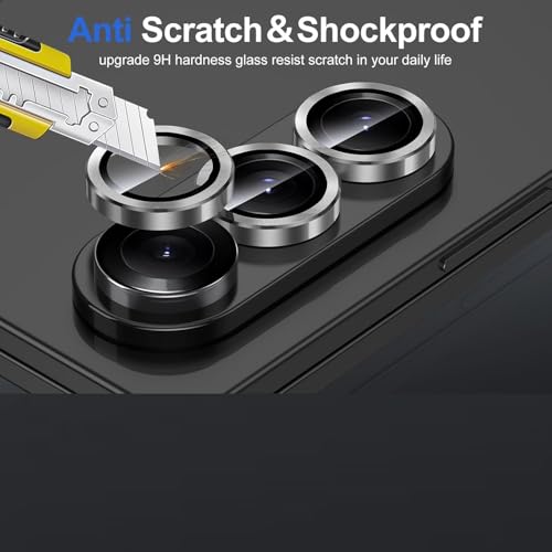 Image of Skinomi Camera Lens Protector Compatible with Samsung Galaxy Z Fold 7 [Anti-Scratch] Premium Tempered Glass Film Aluminum Alloy Lens Ring Cover- Titanium Black