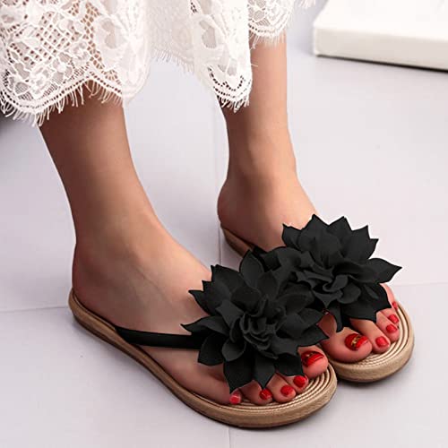 Fashion Slippers Women Flat Summer Shoes Flowers Beach and Slippers Sandals Women's Slipper flip Flops Sandals for Women (Black, 8)2