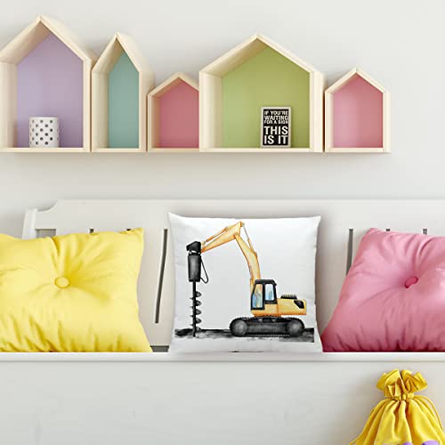 Drill Truck Pillow Cover 18X18 Inch Watercolor Construction Throw Pillow Case Construction Vehicle Artwork Pillowcase Cushion Cover For Couches And Sofas #TOP2