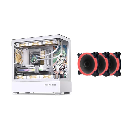 Computer Case 270° Tempered Glass Mid-Tower Case - Compatible With M-ATX/ITX Motherboard - 9 Fan Positions - Supports Water Cooling - Support Back Insertion Of Motherboard(White,3 fans)
