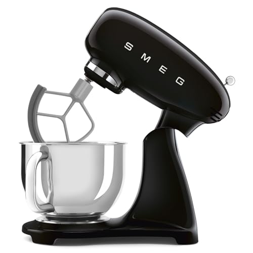 Image of SMEG SMF05 Forte 5-Qt Stand Mixer with 750W Motor, Smooth Start & SteadyMix, Flex Edge Beater, 10 Speeds, Stainless Steel Bowl - Retro 50's Style Planetary Mixer for Dough, Baking & Desserts-Black