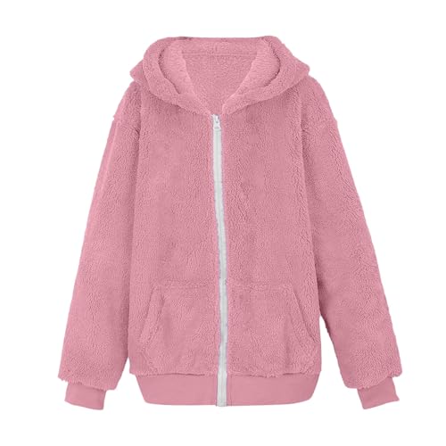 Girl's Winter Coats Long Sleeve Hooded Zip Up Jacket Soft Fuzzy Fleece Zipper Warm Hoodies Outwear with Pockets3