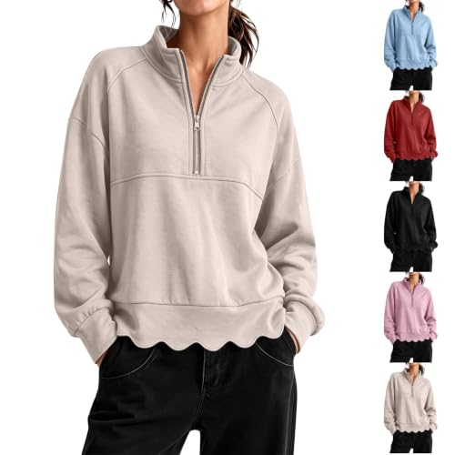 Quarter Zip Sweatshirt Women Casual Scalloped Collared Sweatshirts No Hood - image 1