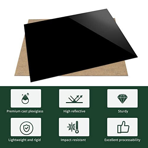 Image of UU&FIL Black Acrylic Sheets 12 inch x 16 inch, 2 Pack 1 /8 Inch Thick Cast Plexiglass Sheet for DIY Display Projects, Painting, Photography, Tag - Cut to Size