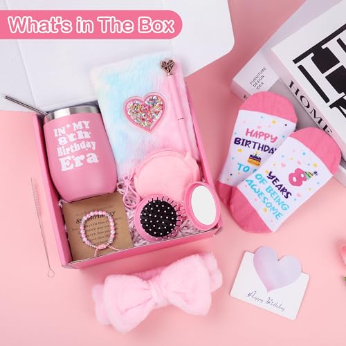 Splendest 8 Year Old Girl Birthday Gifts - 9PCS Pink 8th Birthday Presents for Girl - Gifts for 8 Year Old Girls