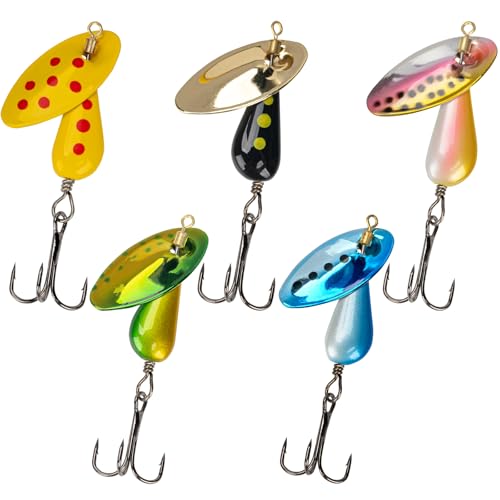 QualyQualy Trout Lures Fishing Spinnerbaits 5pcs Brass Hard Metal Spinner Trout Baits Fishing Lure for Perch Freshwater Saltwater Lake River (#B 2.8)
