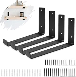 Black Shelf Bracket, 4 PCS Heavy Duty Shelf Brackets Industrial Shelf Bracket L Shape Right Angle Corner Bracket for Wall Mounted Shelve with Matching Screw and Anchors(5.5 x 9 inch)