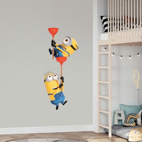 Despicable Me 4 - Minions Hanging on Plungers Wall Sticker (60cm Height x 25cm Width)