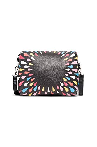 Desigual - Bols_tears Splatter Marvin, Bolsos bandolera Mujer, Negro, 8x17x24 cm (B...
