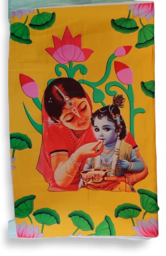 Image of VINAYAKA MART yashoda Krishna backdropss Cloth |krishnaa yashoda backdrops Decoration clothss | Little Krishna backdrops Cloths for Decoration |Baby Rice Feeding Ceremony Cloths 5x8 ft