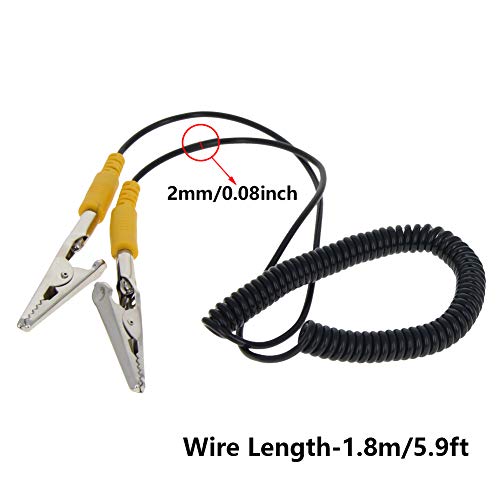 Image of Othmro 4pcs Length 1.8m /5.91ft Dia 2mm PDJ Anti-Static Grounding Wire Cable Coiled Cord with Double Alligator Clip Black