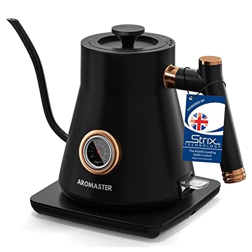 Aromaster Electric Gooseneck Kettle,Pour Over Coffee & Tea Kettle,Hot Water Kettle,1200 Watt Quick Heating 0.8L Kettle with Thermometer,100% Stainless Steel,Black